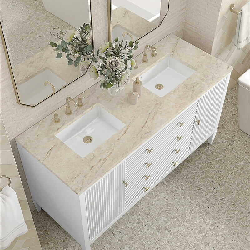 Myrrin 60" Double Vanity in Bright White With Tajnar Eclos Top