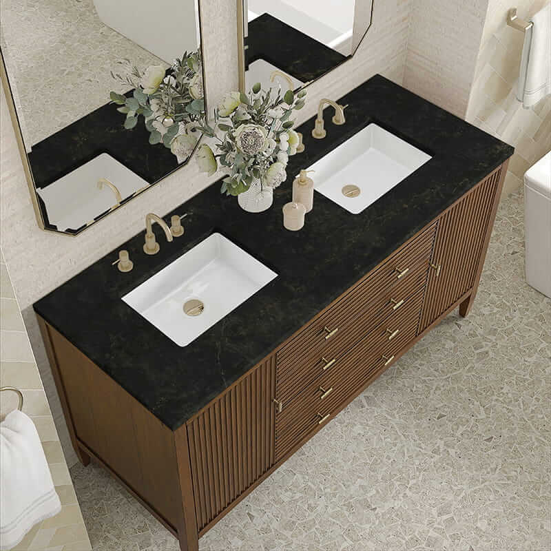 Myrrin 60" Double Vanity in Mid Century Walnut With Phantome Eclos Top