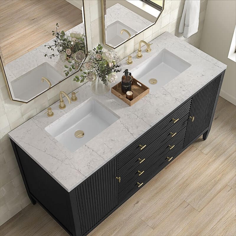 Myrrin 60 Inch Double Vanity Carbon Oak Eternal Jasmine Pearl Silestone Top