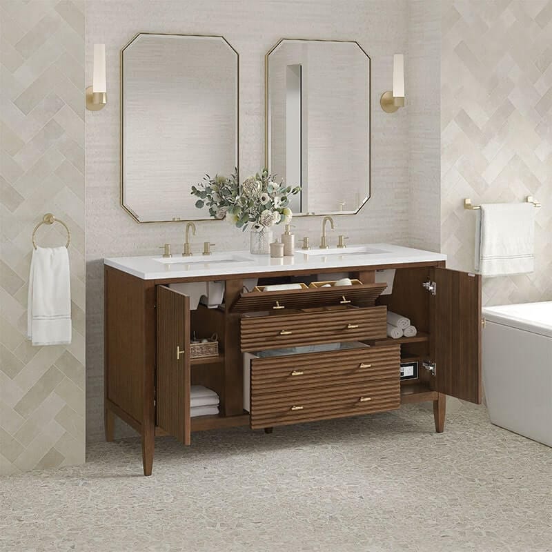 Myrrin 60 Inch Double Vanity Century Walnut Corner View