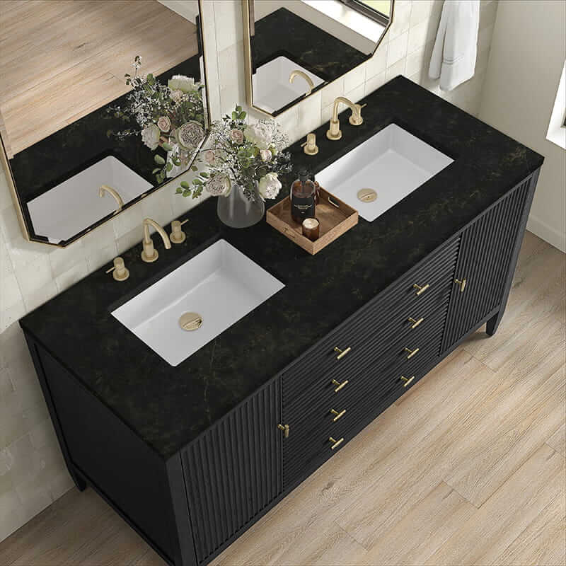 Myrrin 60 Inch Double Vanity in Carbon Oak With Phantome Eclos Top