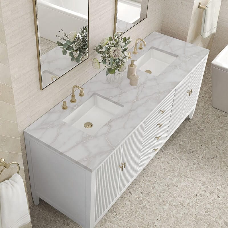 Myrrin 72" Double Vanity Bright White Victorian Silver Silestone Top