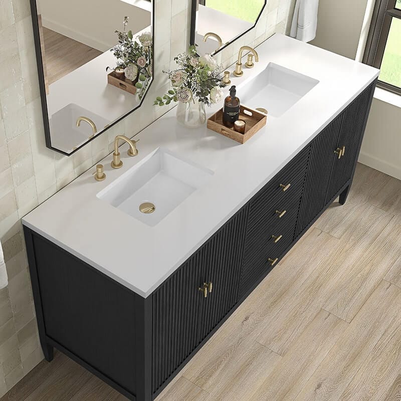 Myrrin 72" Double Vanity Carbon Oak White Zeus Silestone Top