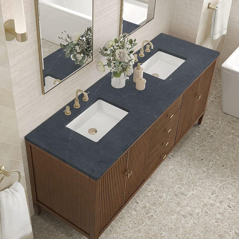 Myrrin 72" Double Vanity Century Walnut Charcoal Soapstone Silestone Top