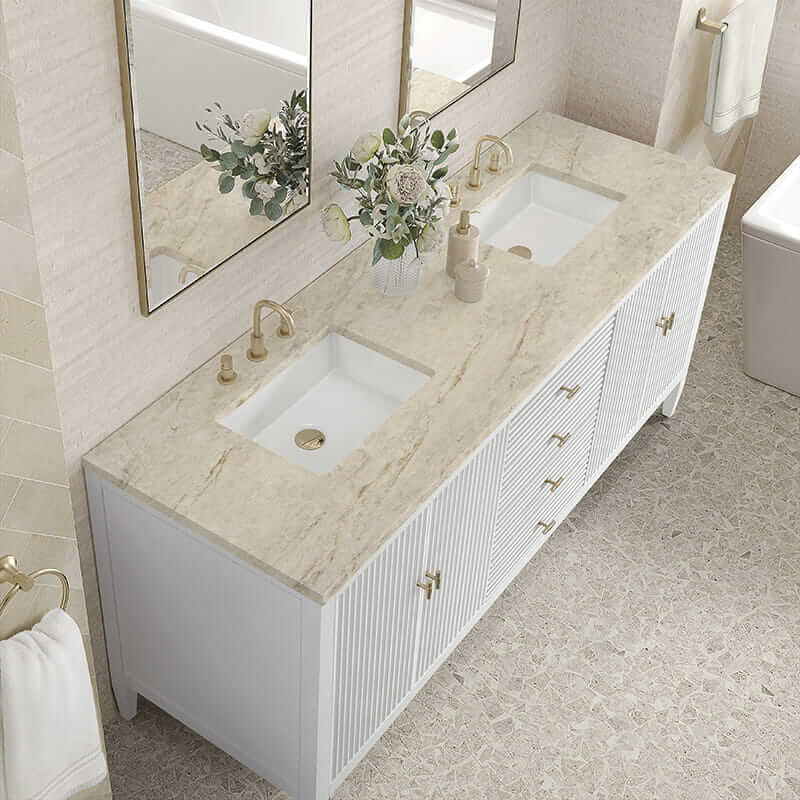 Myrrin 72" Double Vanity in Bright White With Tajnar Eclos Top