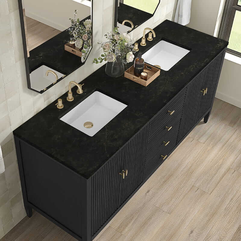 Myrrin 72 Inch Double Vanity in Carbon Oak With Phantome Eclos Top