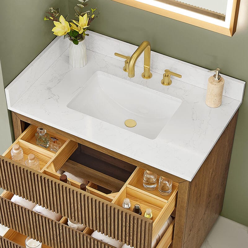 Navan 36 inch Single Bathroom Vanity with Top Weathered Brown Countertop