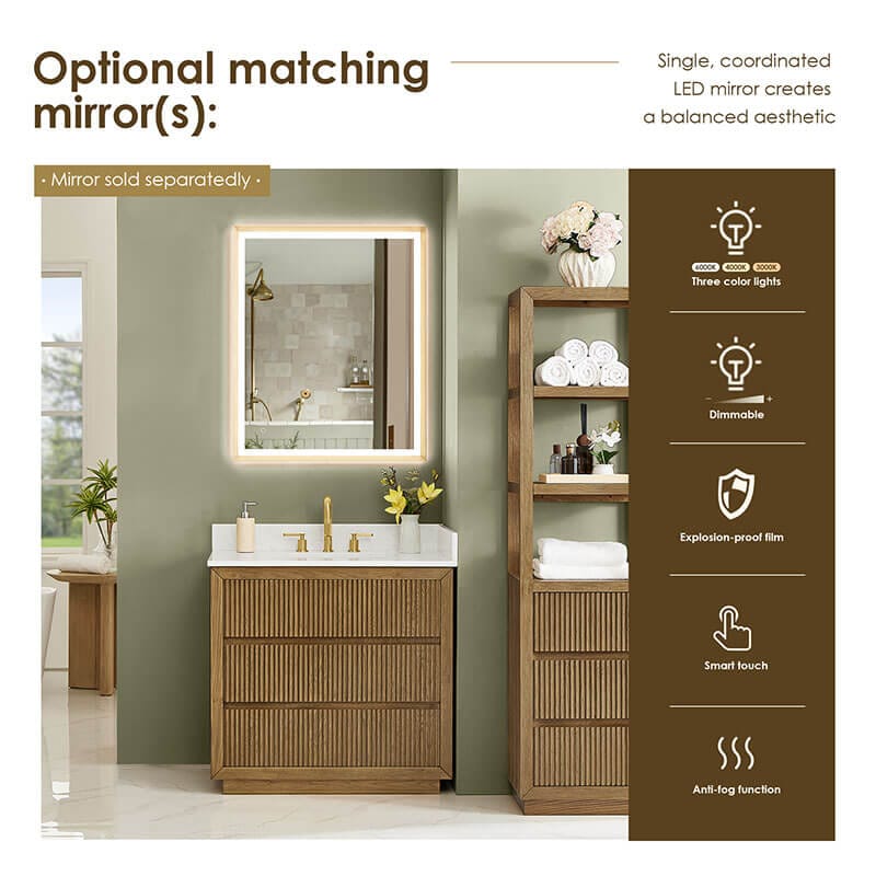 Navan 36 inch Single Bathroom Vanity with Top Weathered Brown Optional Matching Mirrors