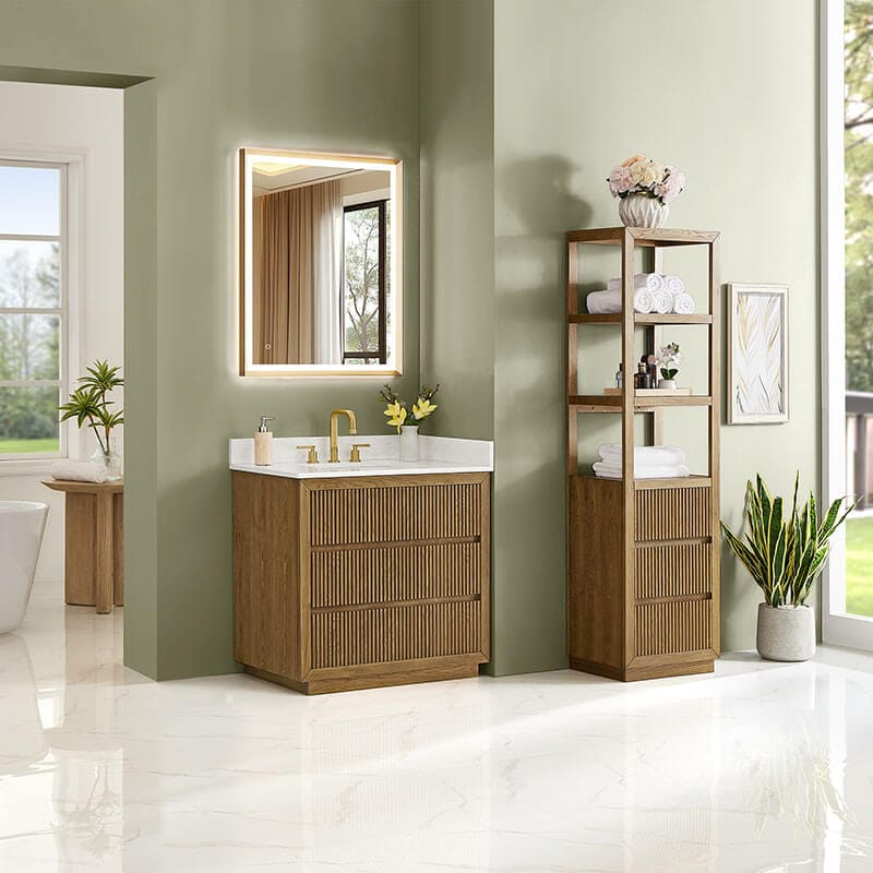 Navan 36 Single Bathroom Vanity with Top Weathered Brown Corner View