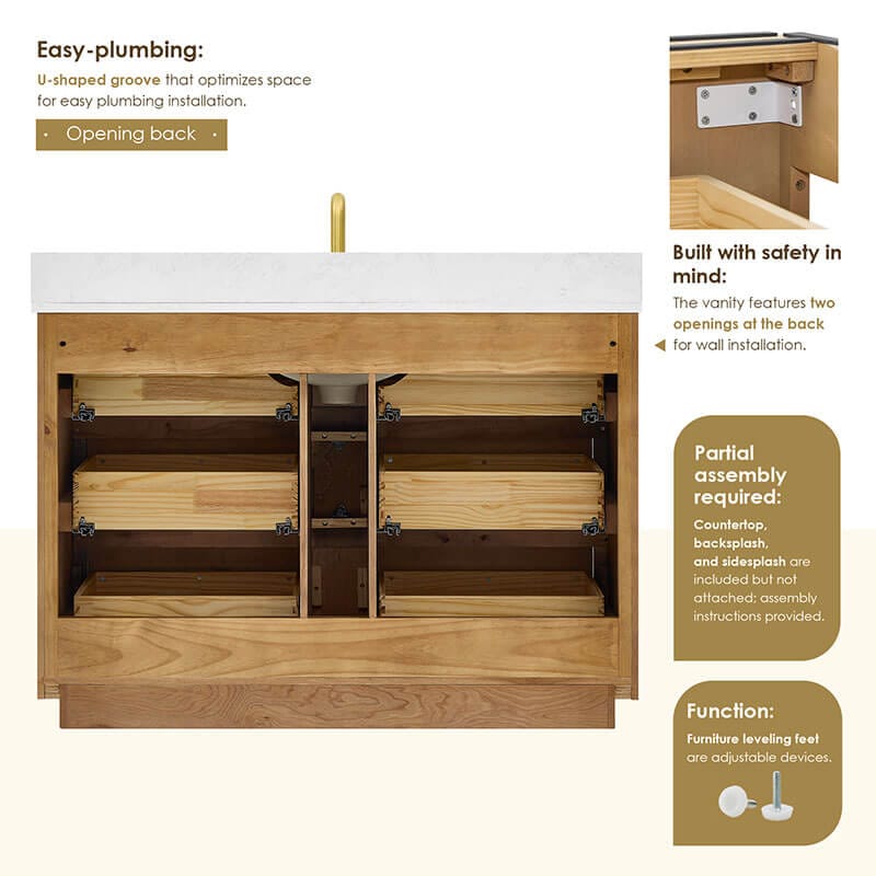 Navan 48 inch Single Bathroom Vanity with Top Weathered Brown Back View