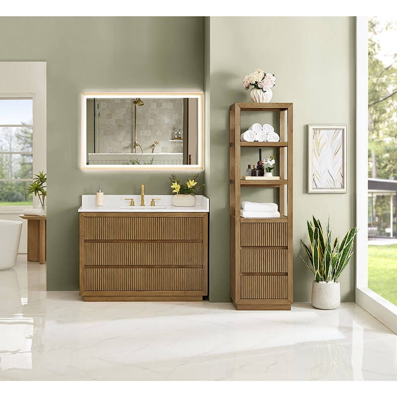 Navan 48 inch Single Bathroom Vanity with Top Weathered Brown Front View