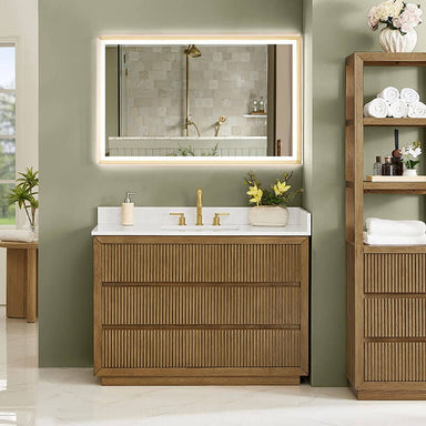 Navan 48 Single Bathroom Vanity with Top Weathered Brown Front View
