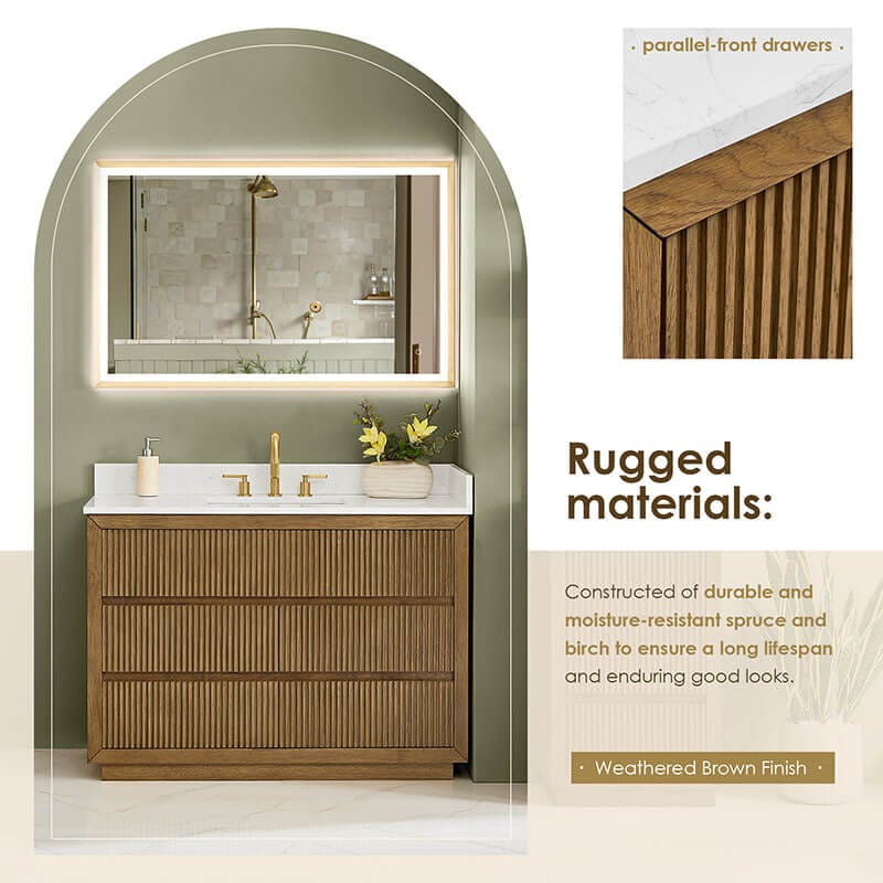 Navan 48 Single Bathroom Vanity with Top Weathered Brown Rugged Material