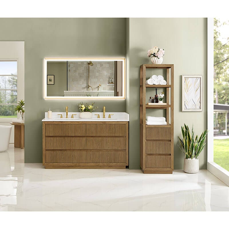 Navan 60 Double Bathroom Vanity with Top Weathered Brown Front View