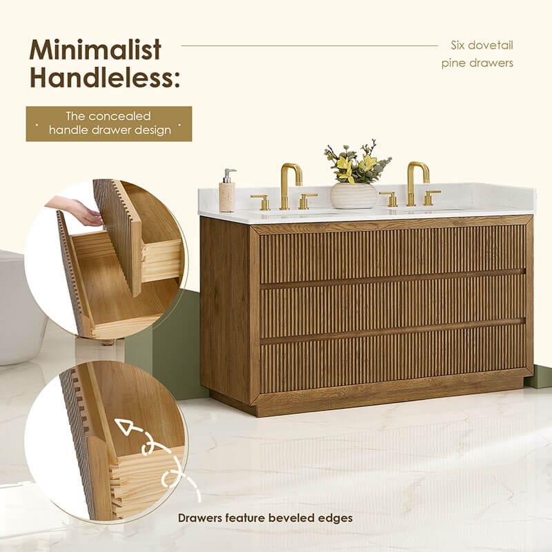 Navan 60 Double Bathroom Vanity with Top Weathered Brown Handless