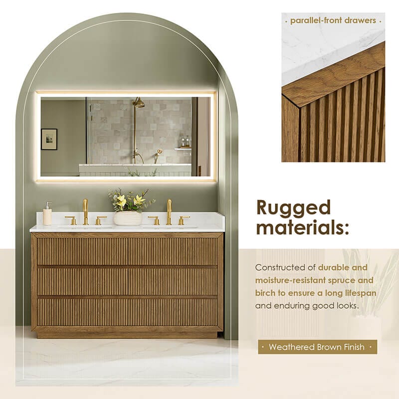 Navan 60 inch Double Bathroom Vanity with Top Weathered Brown Rugged Material