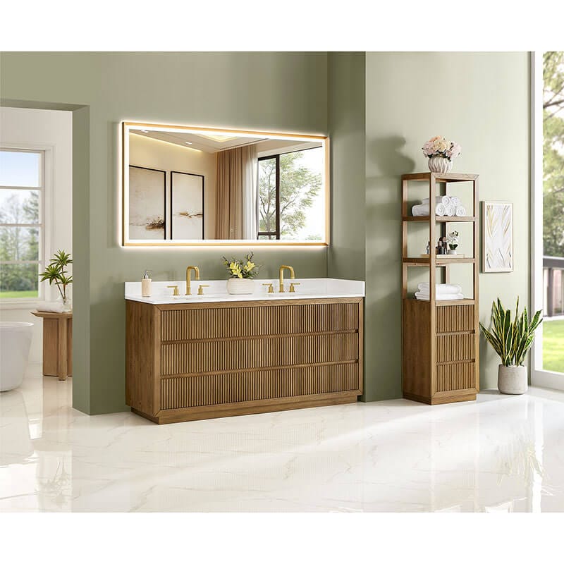 Navan 72 Double Bathroom Vanity with Top Weathered Brown Corner View