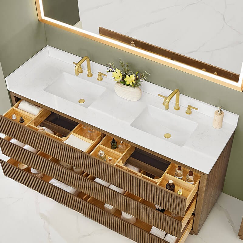 Navan 72 Double Bathroom Vanity with Top Weathered Brown Countertop
