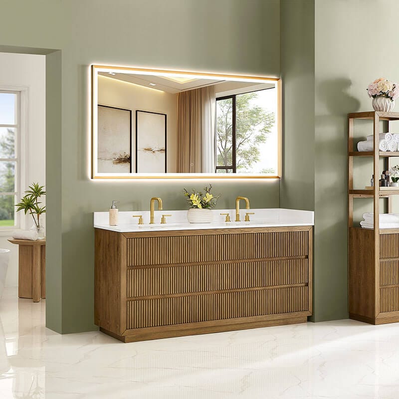 Navan 72 inch Double Bathroom Vanity with Top Weathered Brown Corner View