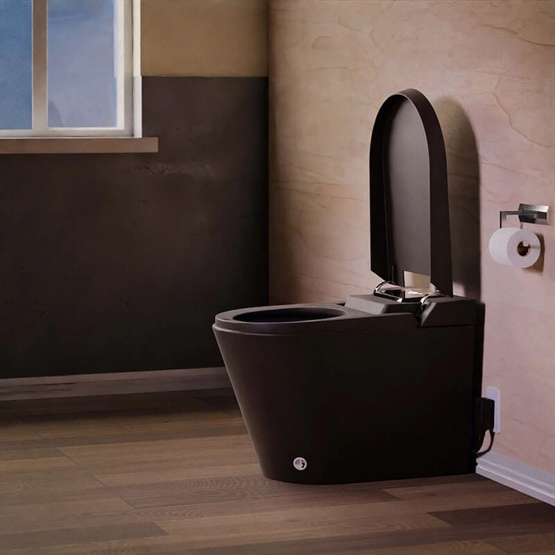 Nobelet STCM1.MB Elongated Matte Black Luxury Toilet with ToeTouch Illuminated Multifunction Control Panel Open Lid