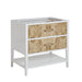 Olena 36 Inch Single Vanity Light Mappa Burl and Polished White Corner View Close Drawer