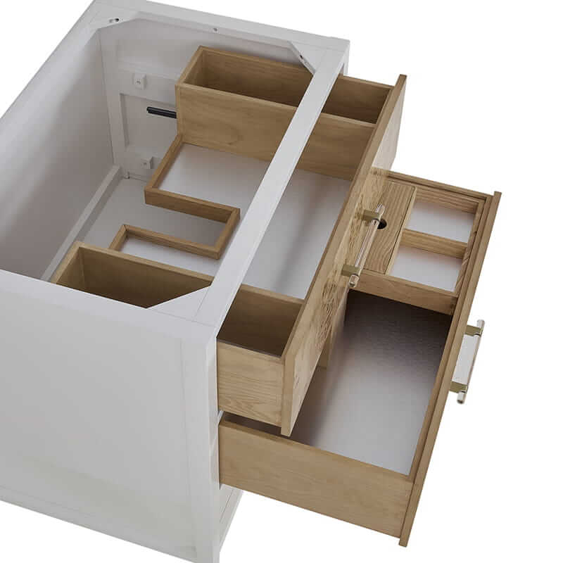 Olena 36" Single Vanity in Light Mappa Burl and Polished White With Two Drawers With Soft Close Undermount Glides