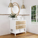 Olena 36" Single Vanity Light Mappa Burl and Polished White With White Zeus Silestone Top Corner View