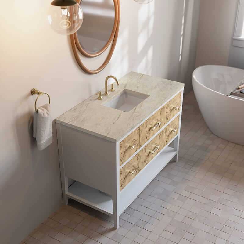 Olena 48" Single Vanity in Light Mappa Burl and Polished White With Tajnar Eclos Top