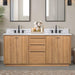 Parker 72 inch Double Sink Teak Bathroom Vanity Natural Teak in Carrara White Marble Front View