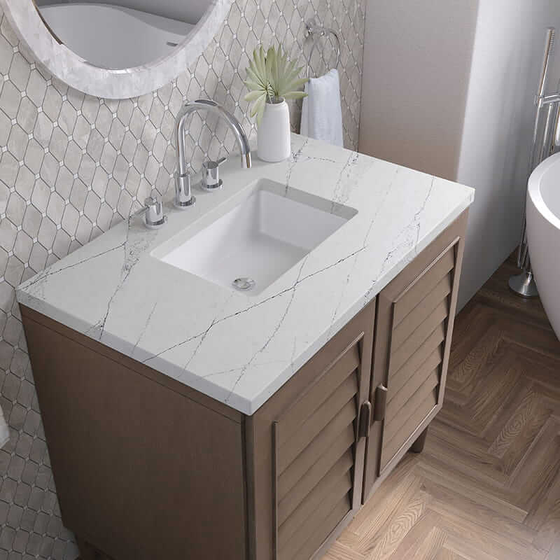 Portland 36 Inch Single Vanity in Whitewashed Walnut With Ethereal Noctis Silestone Top