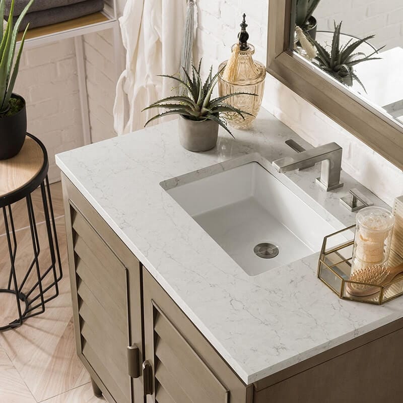 Portland 36 Inch Single Vanity Whitewashed Walnut Eternal Jasmine Pearl Silestone Top