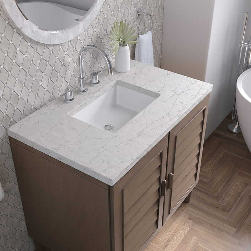 Portland 36" Single Vanity in Whitewashed Walnut With Eternal Jasmine Pearl Silestone Top