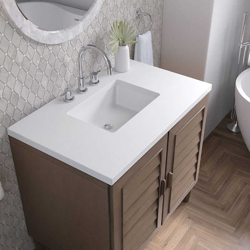 Portland 36" Single Vanity in Whitewashed Walnut With White Zeus Silestone Top