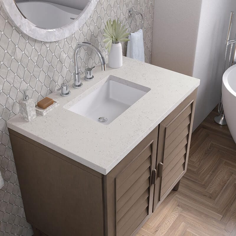 Portland 36 Single Vanity Whitewashed Walnut Lime Delight Silestone Top