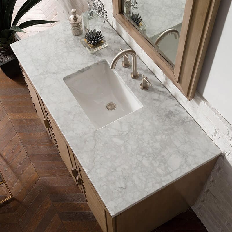 Portland 48 Inch Single Vanity Whitewashed Walnut Carrara White Marble Top