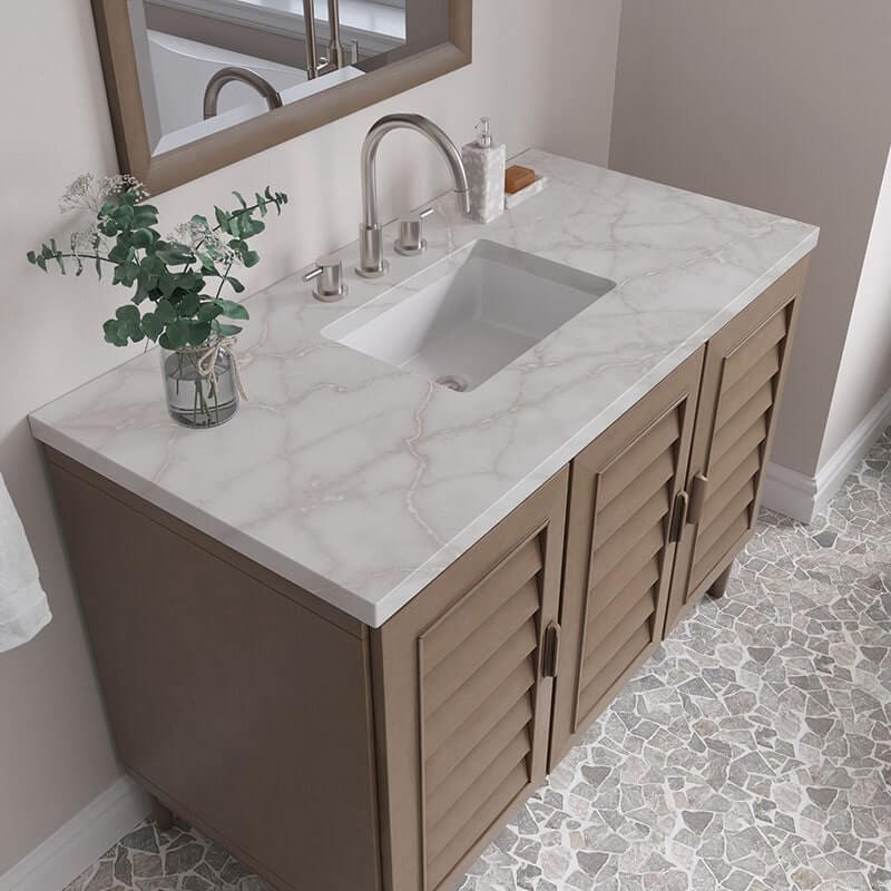 Portland 48 Inch Single Vanity Whitewashed Walnut Victorian Silver Silestone Top