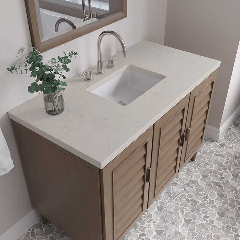 Portland 48" Single Vanity in Whitewashed Walnut With Siberian Silestone Top