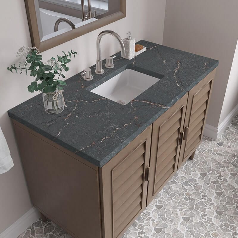Portland 48" Single Vanity Whitewashed Walnut Parisien Bleu Silestone Top