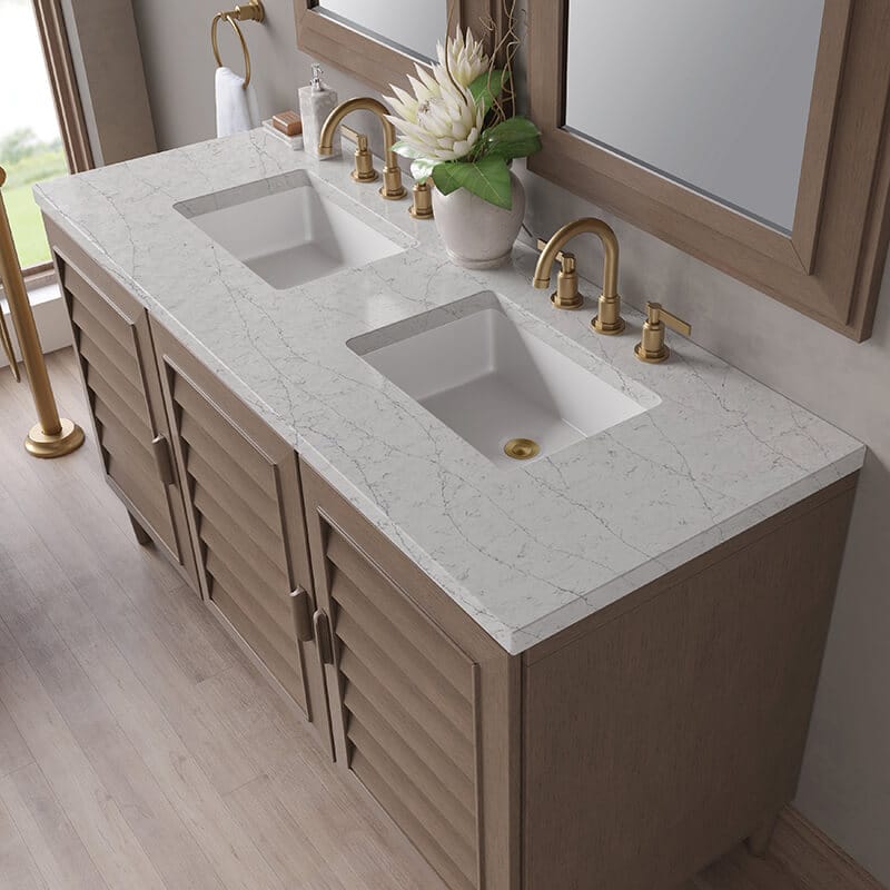 Portland 60" Double Vanity in Whitewashed Walnut With Eternal Jasmine Pearl Silestone Top