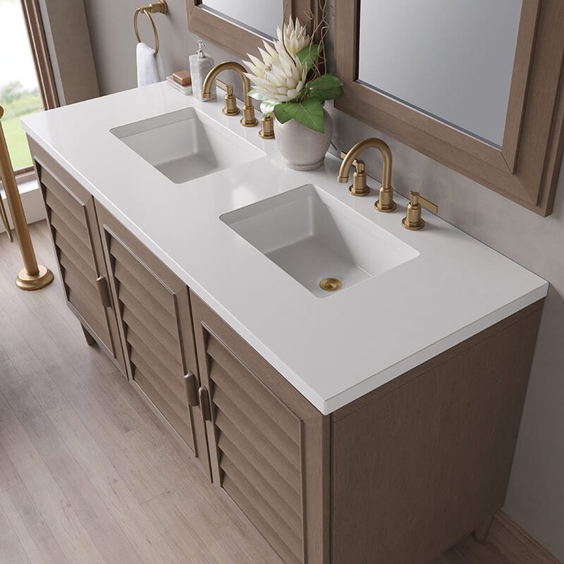 Portland 60" Double Vanity in Whitewashed Walnut With White Zeus Silestone Top
