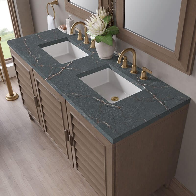 Portland 60 Double Vanity Whitewashed Walnut Parisien Bleu Silestone Top