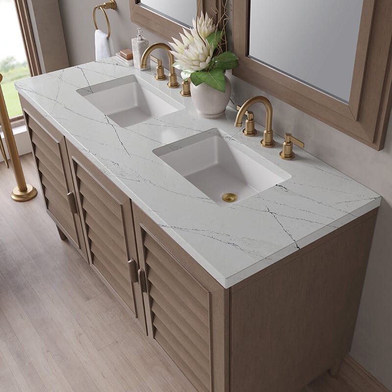 Portland 60 Inch Double Vanity in Whitewashed Walnut With Ethereal Noctis Silestone Top