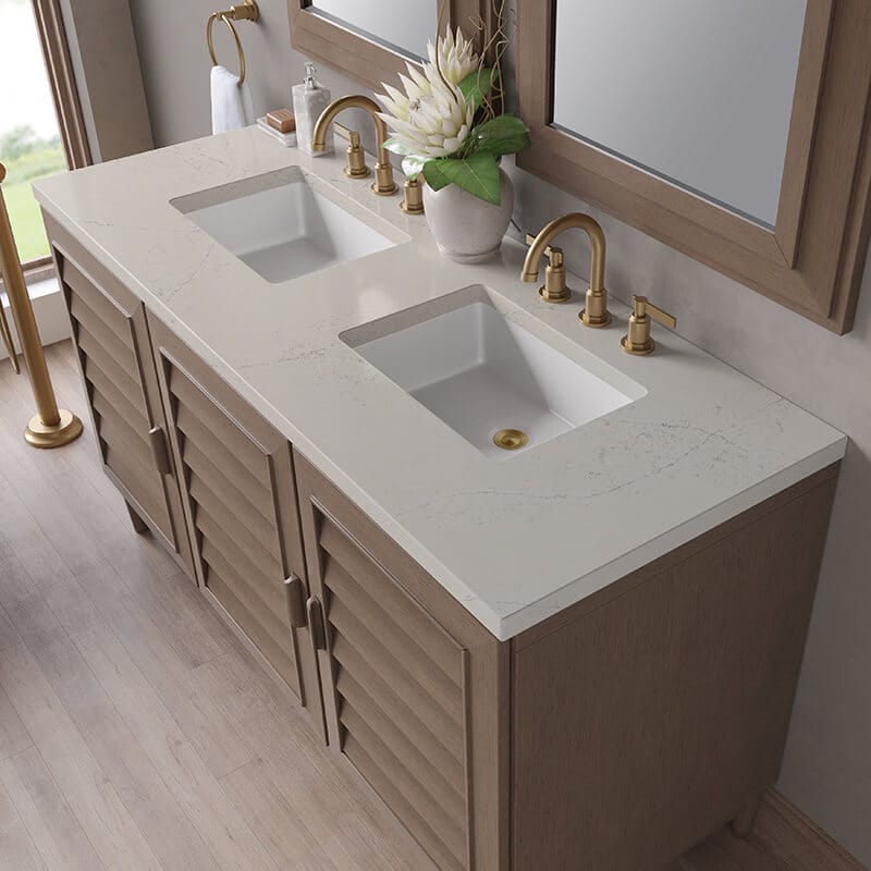 Portland 60 Inch Double Vanity in Whitewashed Walnut With Siberian Silestone Top