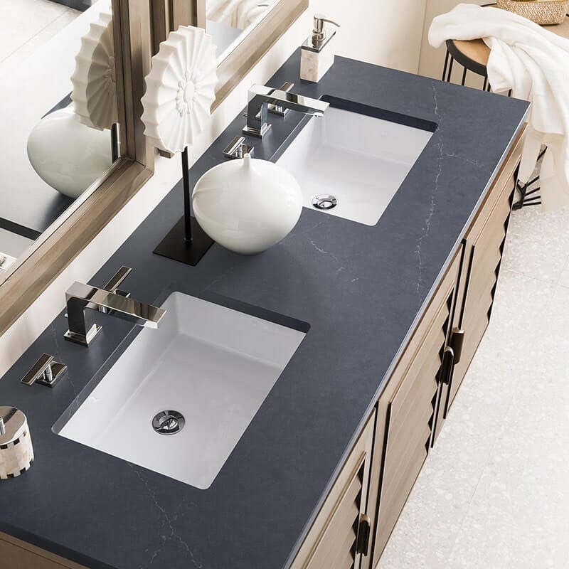 Portland 60 Inch Double Vanity Whitewashed Walnut Charcoal Soapstone Silestone Top