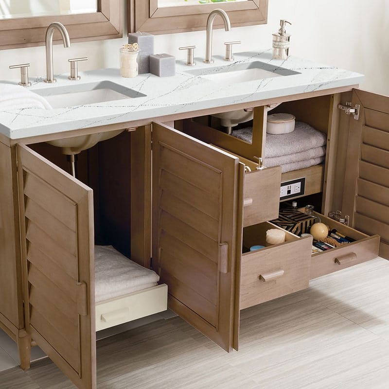 Portland 60 Inch Double Vanity Whitewashed Walnut Ethereal Noctis Top