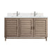 Portland 60 Inch Double Vanity Whitewashed Walnut Single Hole Faucet White Zeus Silestone Top & Backsplash