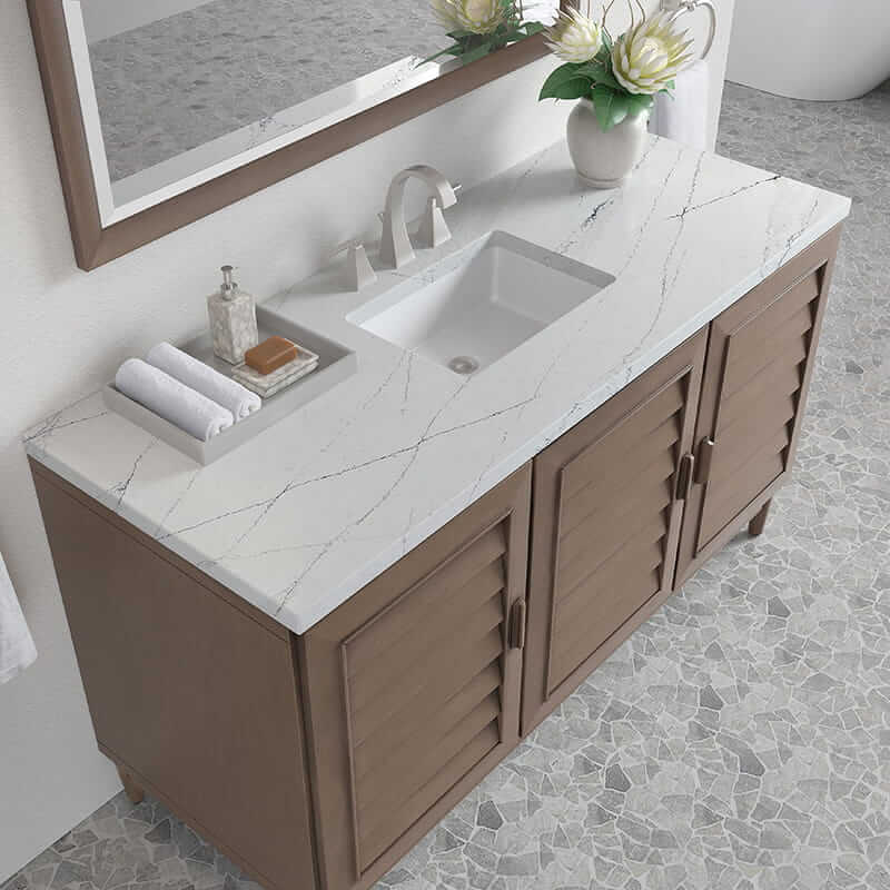 Portland 60 Inch Single Vanity in Whitewashed Walnut With Ethereal Noctis Silestone Top