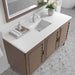 Portland 60 Inch Single Vanity in Whitewashed Walnut With Single Hole Faucet White Zeus Silestone Top Backsplash