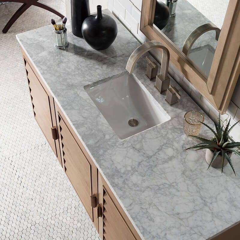 portland 60 inch single vanity whitewashed walnut carrara white marble top
