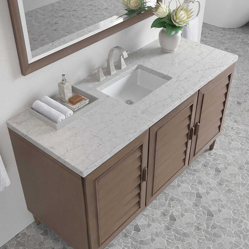Portland 60" Single Vanity in Whitewashed Walnut With Eternal Jasmine Pearl Silestone Top
